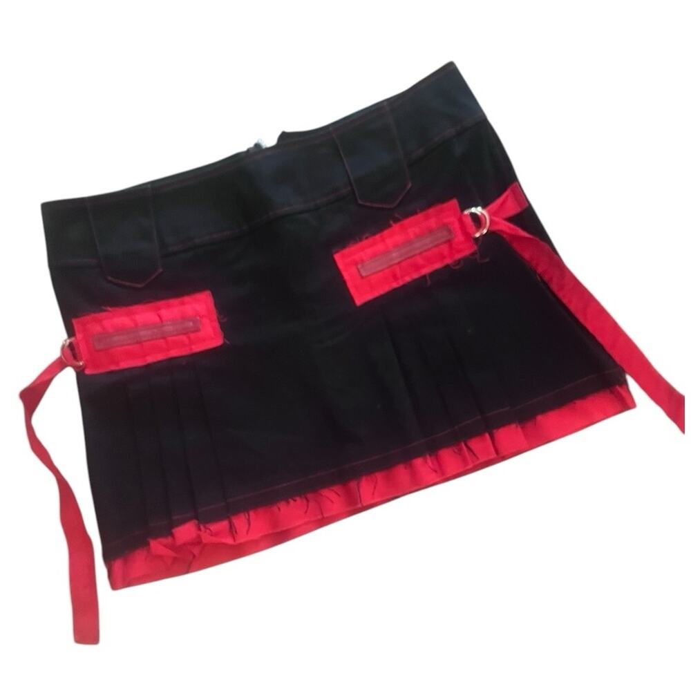 Y2K Attempt Goth Grunge Punk Pleated Frayed Mini Skirt M Emo Devilcore Egirl